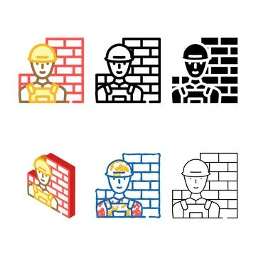 Builder worker color icon set vector Stock Illustration
