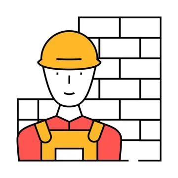 Builder worker flat icon color illustration Stock Illustration