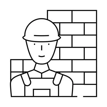 Builder worker line icon vector illustration flat 스톡 일러스트