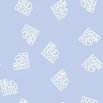 Builder worker line vector seamless pattern flat Illustrazione stock