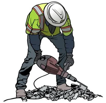 Builder Worker with Pneumatic Hammer Stock Illustration