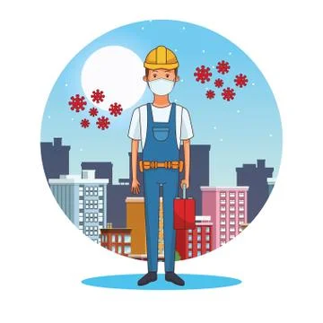 Builder worker profession using face mask Illustrazione stock