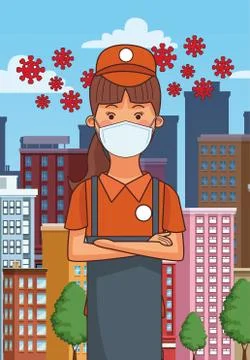 Builder worker profession using face mask Illustrazione stock