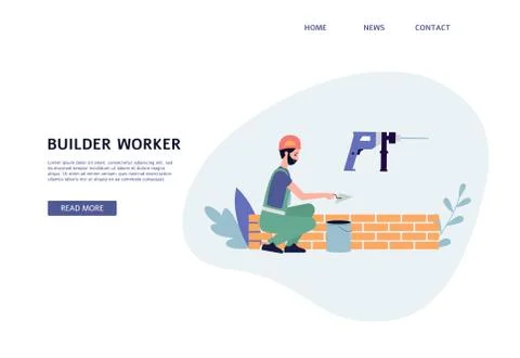 Builder worker service site with construction worker flat vector illustration. Stock Illustration