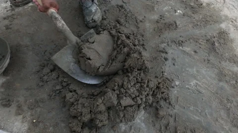 Builder Worker Smoothing Cement At Industrial Construction Work Stock Footage 237399055