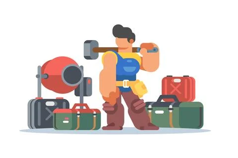 Builder Worker with Tools Illustration Stock Illustration