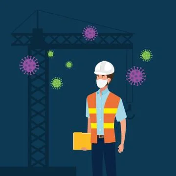 Builder worker using face mask for covid19 Illustrazione stock