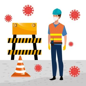 Builder worker using face mask for covid19 스톡 일러스트