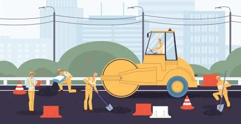 Builder working at road autobahn construction site Stock-Illustration