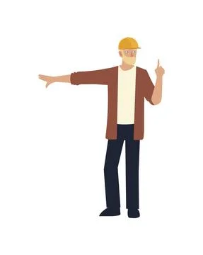 Builders and architects, builder in hard hat character Stock Illustration