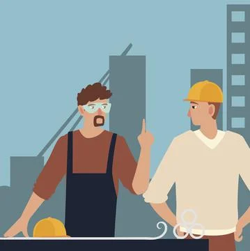 Builders and architects, construction workers people teamwork Stock Illustration