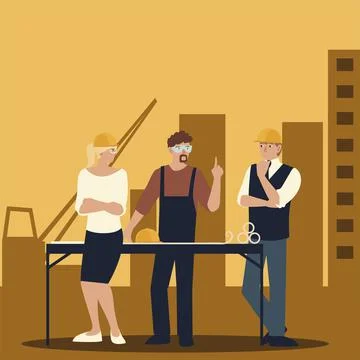 Builders and architects, group planning project team meeting presentation Ilustración de archivo