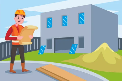 Builders and Construction Engineer Profession Illustrazione stock