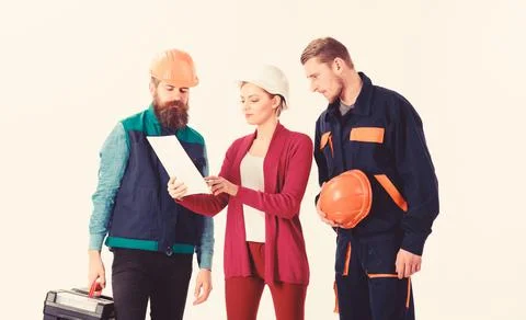 Builders and engineer work together. Management concept. Stock Photos