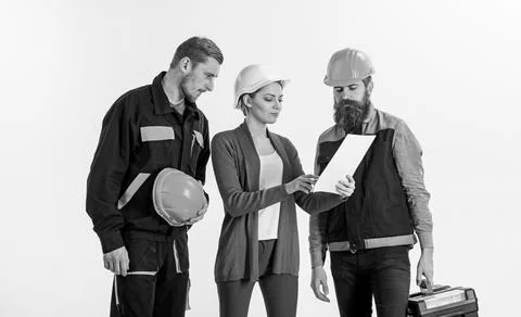 Builders and engineer work together. Management concept. Foto stock