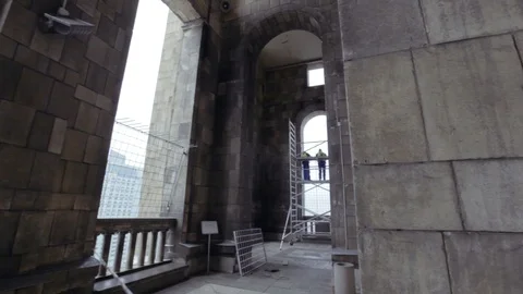 Builders are working on the viewpoint.  Palace of Culture and Science. Stock Footage 100228304