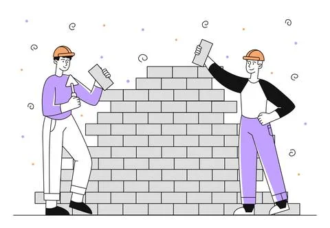 Builders with bricks vector simple Stock Illustration