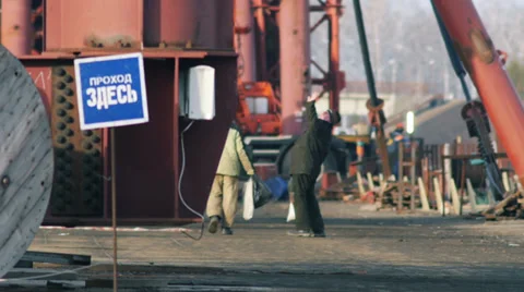 Builders on the Bridge Under Construction Stock Footage 37163106
