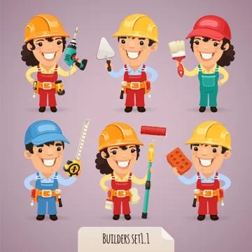 Builders cartoon characters set Stock Illustration