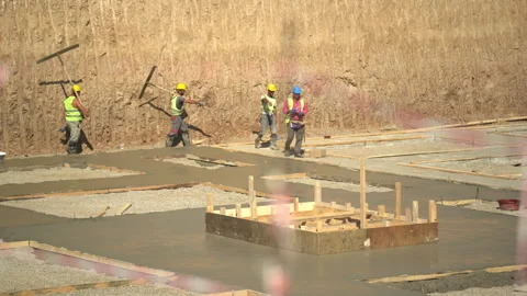 Builders come to work with shovels in their hands Stock Footage 246765308