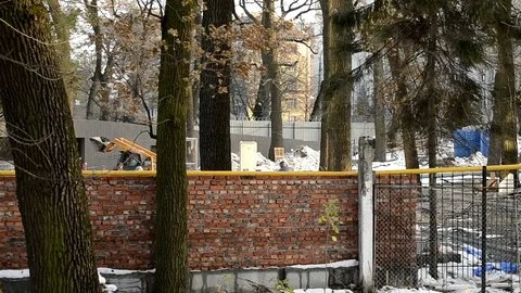 Builders On Construction Object At Winter Time On The Front View Stock Footage 84597915