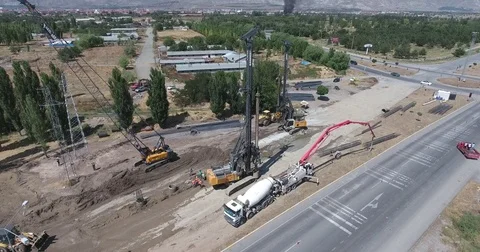 Builders On A Construction Site. Drilling Wells For Bored Piles Stock Footage 75689108