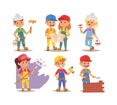Builders kids vector charcaters Stock Illustration