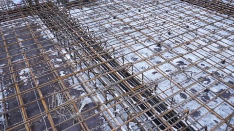 Builders make reinforcement mesh for concrete Stock Footage 163566875
