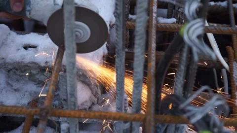 Builders make reinforcement mesh for concrete Stock Footage 163566877