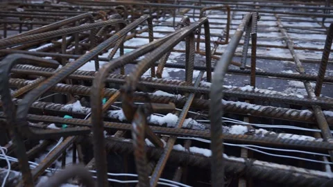 Builders make reinforcement mesh for concrete Stock Footage 163566886
