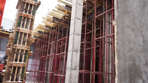 Builders make reinforcement mesh for concrete Stock Footage 163566952