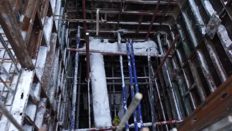 Builders make reinforcement mesh for concrete Stock Footage 163566976