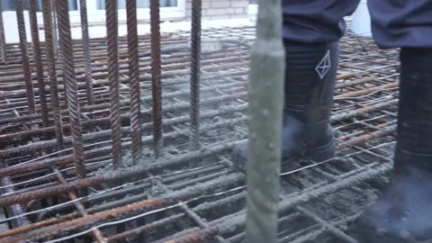 Builders make reinforcement mesh for concrete Stock Footage 163567032