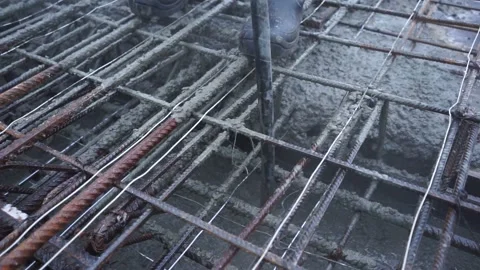 Builders make reinforcement mesh for concrete Stock Footage 163567036