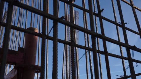 Builders make reinforcement mesh for concrete Stock Footage 163567903