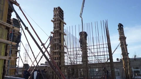 Builders make reinforcement mesh for concrete Stock Footage 163567910