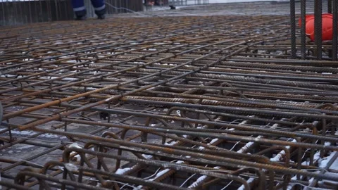 Builders make reinforcement mesh Stock Footage 163566890