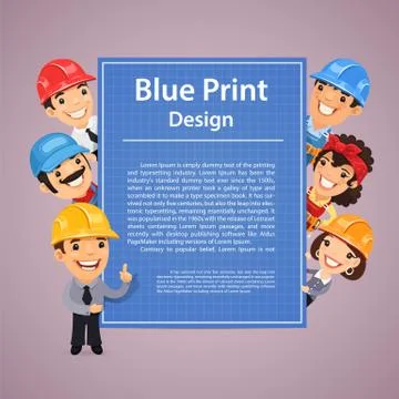 Builders Presenting Blue Print Poster Stock Illustration