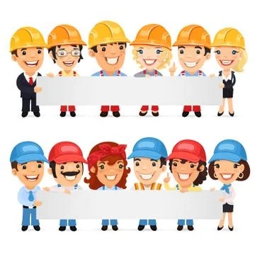 Builders Presenting Empty Horizontal Banner Stock Illustration
