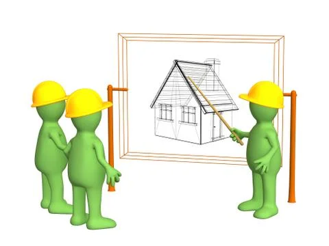 Builders - puppet, discussing the project of a building Stock Illustration