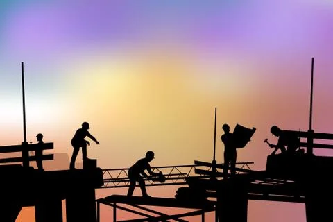 Builders silhouette at sunset Stock Illustration