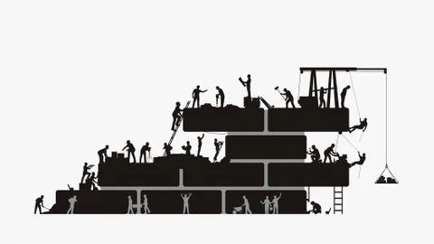 Builders silhouette work at construction on white Stock Illustration