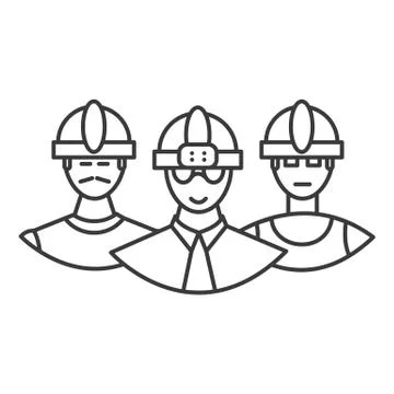 Builders team vector line icon, sign, illustration on background, editable Stock Illustration
