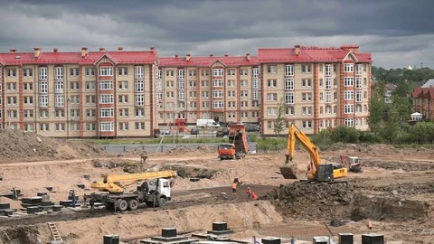Builders work on construction site outdoors Stock Footage 78045453