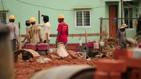 Builders at work in Yangon - Myanmar house building Stock Footage 61449974