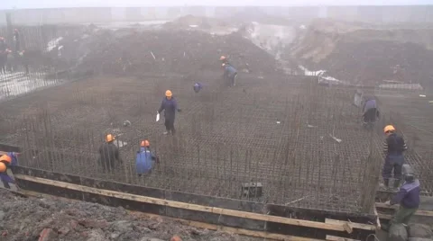Builders working on building foundation, Time lapse. Stock Footage 47349797