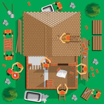 Builders working on the construction of the house. Stock Illustration