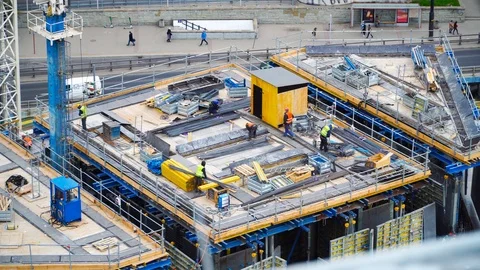 Builders working on the construction site 스톡 동영상 108629463