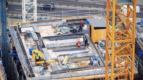 Builders working on the construction site 스톡 동영상 108629519