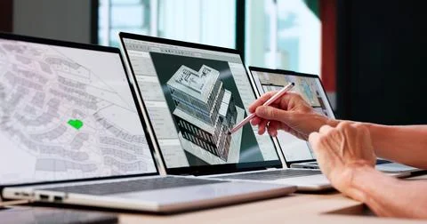 Building 3D Design Concept Using Digital Technology And Architecture Innovati Fotos de archivo